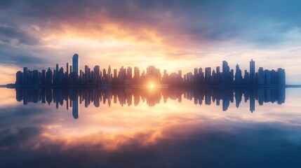 Obraz premium City Skyline Reflection on Calm Water