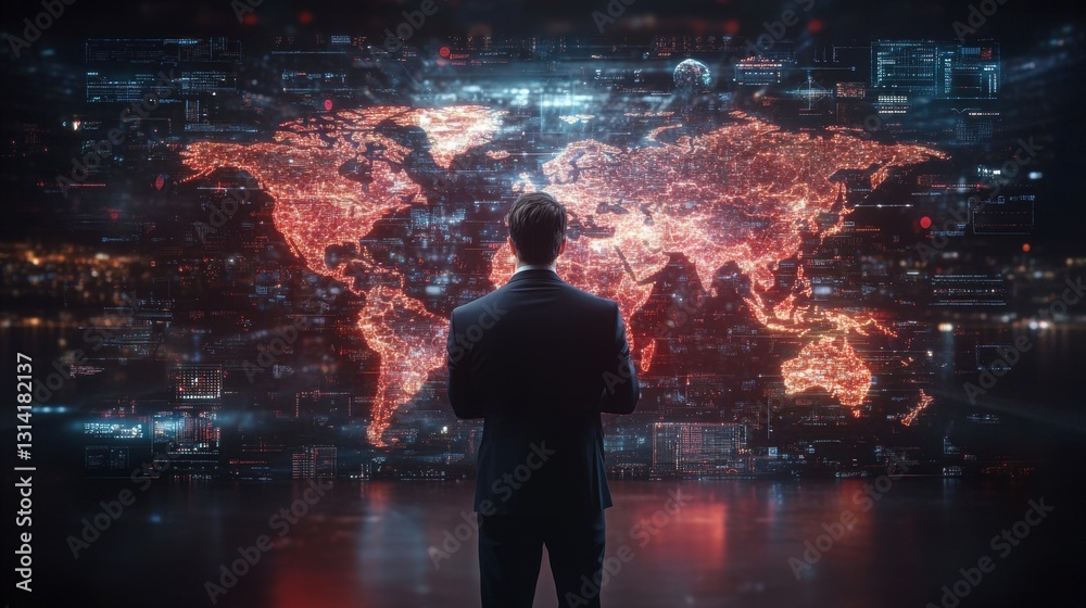 Poster global networking interface showcases advanced data visualization in 4k animation
