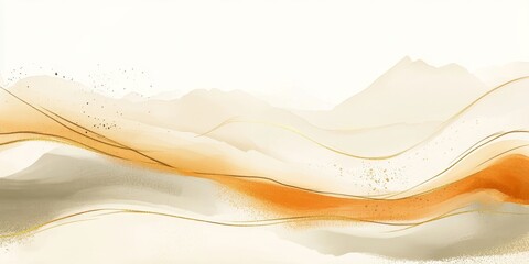 Brown beige and ivory liquid marble watercolor background with gold lines. Pastel elegant earth tone green minimal modern canvas wallpaper with paint brush pattern.