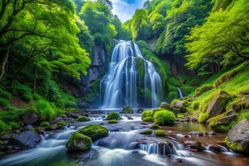 Fototapeta premium Experience Komadome Falls' breathtaking beauty through stunning high-resolution photography. Japan's natural wonder awaits.