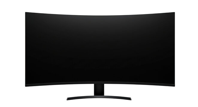 Blank black monitor with large panorama curved panorama isolated on black background