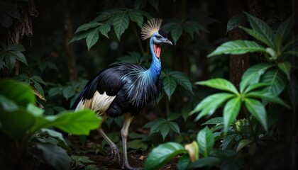 Obraz premium Cassowary bird calling in lush green jungle