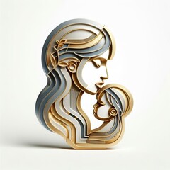 Naklejka premium 3d Geometric, metallic gold and silver mother with a child Illustration on a white background