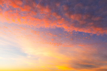 Clouds and evening sky,Pink sky and clouds background,Beach dawn, sunrise. Evening sky with clouds. Golden hours. afternoon vanilla sky. Seashore sunburn or Sunset