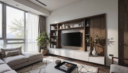 Modern living room with natural light and minimalist decor