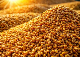 Obraz premium Golden wheat, raw material for flour, captured in architectural photography. Sun-drenched fields form the backdrop.