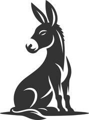 Donkey sitting down with ears perked up vector silhouette animal design