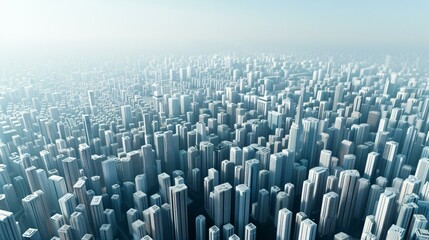Fototapeta premium Bird's-eye view of a high-density city with interconnected skyscrapers, advanced urban planning, megacity development