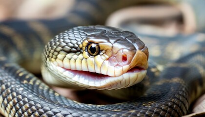 Obraz premium close-up of a silver snake head with prominent skin scales