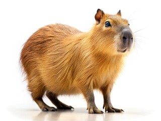 Fototapeta premium High-resolution image of an adorable, isolated capybara against a pristine white backdrop.