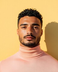 Obraz premium charming Middle Eastern man in pastel rose turtleneck