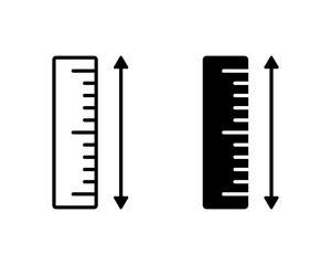 Ruler icon. Length measurement symbol. School measure tool with arrow vector. Geometry educational equipment sign. Vector illustration