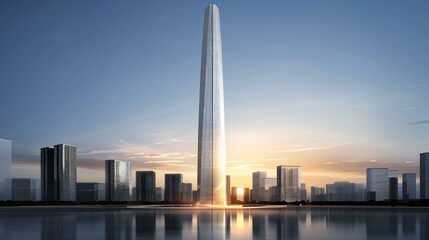 Fototapeta premium Under-construction skyscraper core with advanced seismic-resistant design, mega-structure engineering, future cityscape