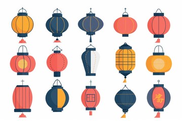 Naklejka premium Asian lamp icon, chinese lantern isolated, traditional oriental lantern, light symbol,minimal flat flashlight