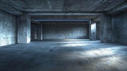 Sunlit Industrial Concrete Room Interior