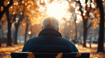 Person Sitting on Bench Autumn Park Peaceful Nature Scene