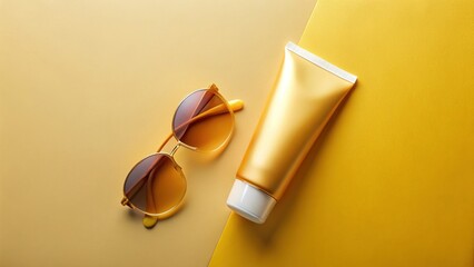 Golden Hour Flat Lay: UV Protection Sunscreen & Cosmetics - Soft Feminine Branding Mockup