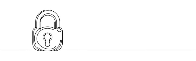 Lock continuous one line drawing. Security sign in simple linear style. Vector illustration.