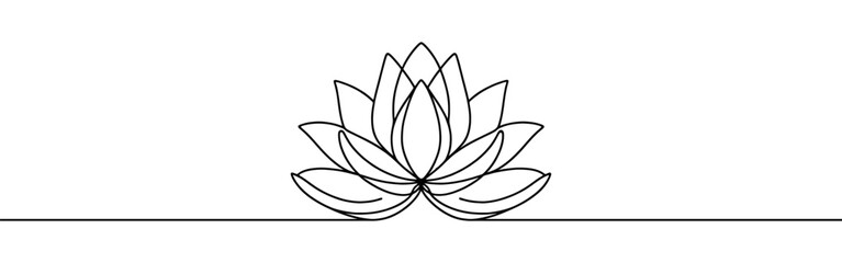 Lotus flower continuous one line drawing. Wellness concept in simple linear style. Vector illustration.