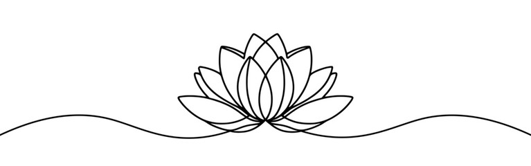 Lotus flower continuous one line drawing. Wellness concept in simple linear style. Vector illustration.