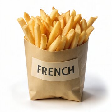  A Paper Bag of French Fries Is Shown with the Word