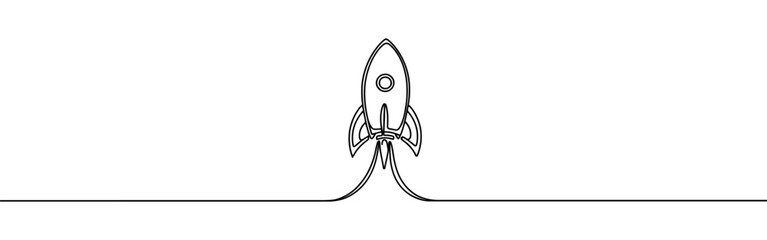 Rocket continuous one line drawing. Spaceship, rocket launch sign in simple linear style. Vector illustration.