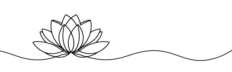 Lotus flower continuous one line drawing. Wellness concept in simple linear style. Vector illustration.