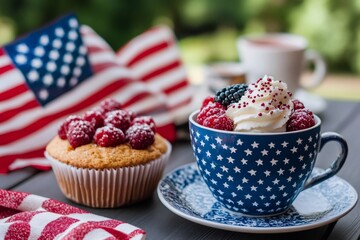 Celebrating independence day with delicious patriotic desserts and american flag