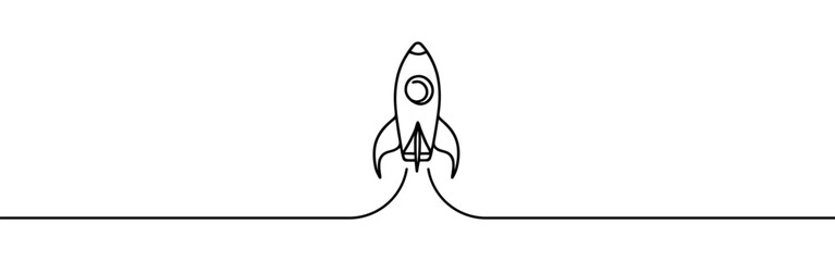 Rocket continuous one line drawing. Spaceship, rocket launch sign in simple linear style. Vector illustration.