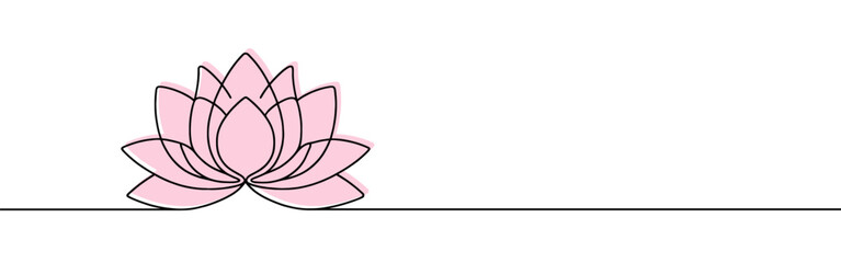 Lotus flower continuous one line drawing. Wellness concept in simple linear style. Vector illustration.