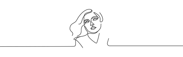Lock continuous one line drawing. Security sign in simple linear style. Vector illustration.Woman face continuous one line drawing. Woman beauty fashion concept. Vector illustration.