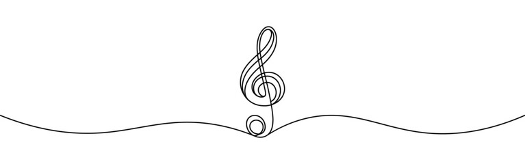 Treble clef continuous one line drawing. Music sign in simple linear style. Vector illustration.