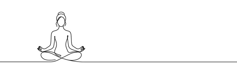 Woman sitting in meditation continuous one line drawing. Yoga sign in simple linear style. Vector illustration.