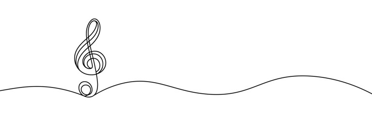 Treble clef continuous one line drawing. Music sign in simple linear style. Vector illustration.