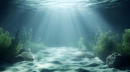 Naklejka premium Submerged Underwater Scene with Sunlight Rays
