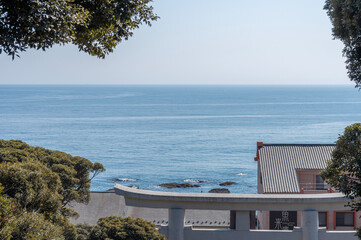 大洗磯前神社から望む海のある景色