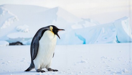 Fototapeta premium Emperor penguin calling out on icy landscape