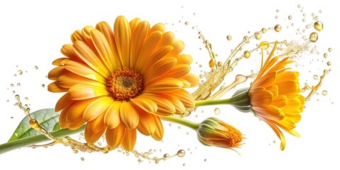 Vibrant Calendula Golds Macro Flat Lay: Fresh Flower Splash, Copy Space