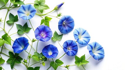 Obraz premium Vibrant Morning Glories Aerial Flat Lay with Copy Space - Fresh Splash Effect Stock Photo