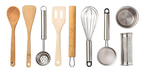 assorted kitchen utensils collection isolated on white background png