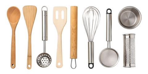 assorted kitchen utensils collection isolated on white background png