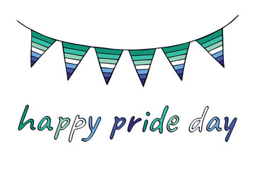 Obraz premium Colorful garland Gay men pride flag Happy pride day LGBTQIA community Pride Month Vector hand drawn doodle for posters, stickers, logo, cards