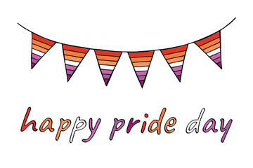 Obraz premium Colorful garland Lesbian pride flag Happy pride day LGBTQIA community Pride Month Vector hand drawn doodle for posters, stickers, logo, cards