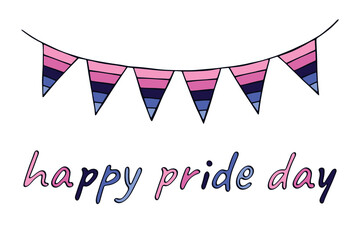 Obraz premium Colorful garland Omnisexual pride flag Happy pride day LGBTQIA community Pride Month Vector hand drawn doodle for posters, stickers, logo, cards
