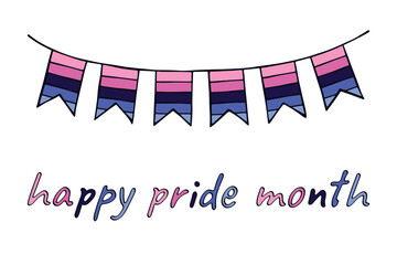 Obraz premium Colorful garland Omnisexual pride flag Happy pride day LGBTQIA community Pride Month Vector hand drawn doodle for posters, stickers, logo, cards