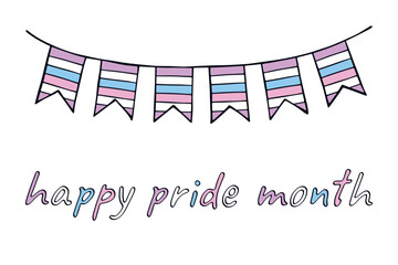 Obraz premium Colorful garland Intersex pride flag Happy pride day LGBTQIA community Pride Month Vector hand drawn doodle for posters, stickers, logo, cards