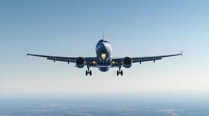 Passenger Airplane Soaring Through The Vast Blue Sky With Extended Landing Gear Ready For Landing