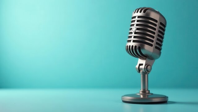 Retro Microphone on Teal Background A Classic Audio Device Ready for Recording Sessions