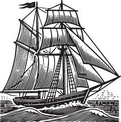 sailboat sailing black hand drawn vector illustration