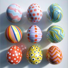 Obraz premium Colorful Easter Eggs in a Grid Arrangement with Patterns and Designs